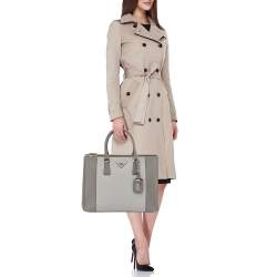 Pre Owned Prada Two Tone Grey Saffiano Leather Large Double Zip Tote
