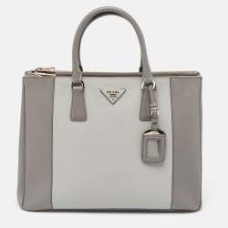 Pre Owned Prada Two Tone Grey Saffiano Leather Large Double Zip Tote