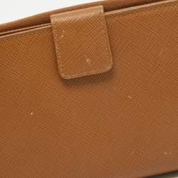 Pre Owned Prada Brown Saffiano Leather Zip Around Long Wallet
