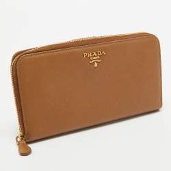 Pre Owned Prada Brown Saffiano Leather Zip Around Long Wallet