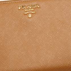 Pre Owned Prada Brown Saffiano Leather Zip Around Long Wallet