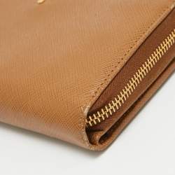 Pre Owned Prada Brown Saffiano Leather Zip Around Long Wallet