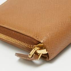 Pre Owned Prada Brown Saffiano Leather Zip Around Long Wallet