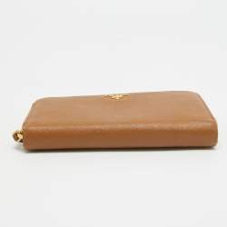 Pre Owned Prada Brown Saffiano Leather Zip Around Long Wallet