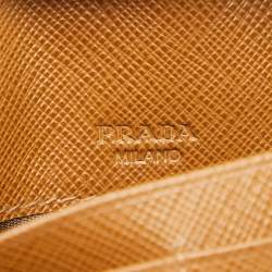 Pre Owned Prada Brown Saffiano Leather Zip Around Long Wallet