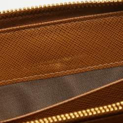 Pre Owned Prada Brown Saffiano Leather Zip Around Long Wallet