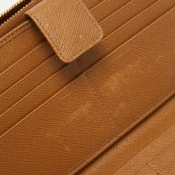 Pre Owned Prada Brown Saffiano Leather Zip Around Long Wallet