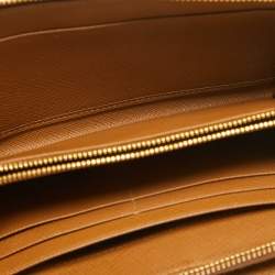 Pre Owned Prada Brown Saffiano Leather Zip Around Long Wallet