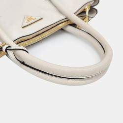 Pre Owned Prada Ivory Leather Vitello Daino Tote Bag