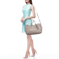 Pre Owned Prada Beige Gaufre Leather Double Zip Tote