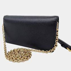 Prada Black leather Saffiano Metal Crossbody Bag 