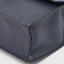 Pre Owned Prada Two Tone Blue Saffiano 1 Leather Sound Flap Chain Shoulder Bag