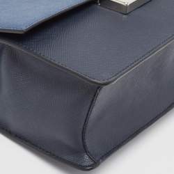 Pre Owned Prada Two Tone Blue Saffiano 1 Leather Sound Flap Chain Shoulder Bag