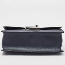 Pre Owned Prada Two Tone Blue Saffiano 1 Leather Sound Flap Chain Shoulder Bag