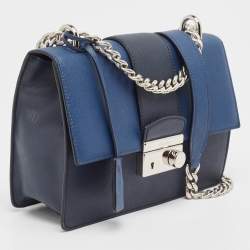 Pre Owned Prada Two Tone Blue Saffiano 1 Leather Sound Flap Chain Shoulder Bag