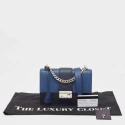 Pre Owned Prada Two Tone Blue Saffiano 1 Leather Sound Flap Chain Shoulder Bag