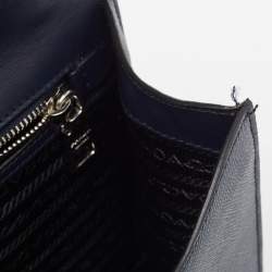 Pre Owned Prada Two Tone Blue Saffiano 1 Leather Sound Flap Chain Shoulder Bag