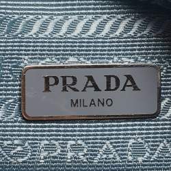 Pre Owned Prada Light Blue Nylon and Leather Re-Edition 2005 Baguette Bag