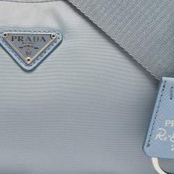 Pre Owned Prada Light Blue Nylon and Leather Re-Edition 2005 Baguette Bag