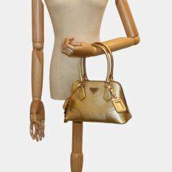 Prada Gold Leather Saffiano To Handle bag