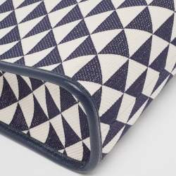Pre Owned Prada Baltic Blue/Chalk White Embroidered Fabric Small Symbole Tote