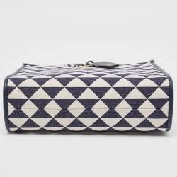 Pre Owned Prada Baltic Blue/Chalk White Embroidered Fabric Small Symbole Tote