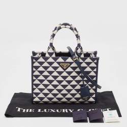 Pre Owned Prada Baltic Blue/Chalk White Embroidered Fabric Small Symbole Tote
