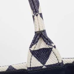Pre Owned Prada Baltic Blue/Chalk White Embroidered Fabric Small Symbole Tote