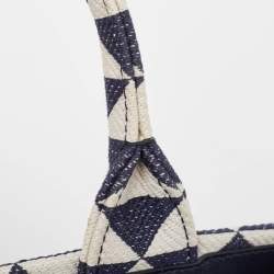 Pre Owned Prada Baltic Blue/Chalk White Embroidered Fabric Small Symbole Tote