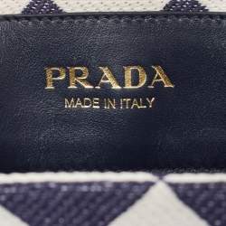 Pre Owned Prada Baltic Blue/Chalk White Embroidered Fabric Small Symbole Tote