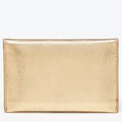 Pre Owned Prada Gold Saffiano Leather Business Card Case