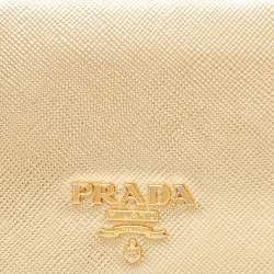Pre Owned Prada Gold Saffiano Leather Business Card Case