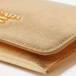 Pre Owned Prada Gold Saffiano Leather Business Card Case