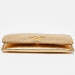 Pre Owned Prada Gold Saffiano Leather Business Card Case