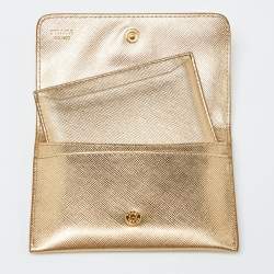 Pre Owned Prada Gold Saffiano Leather Business Card Case