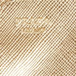Pre Owned Prada Gold Saffiano Leather Business Card Case