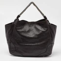 Pre Owned Prada Brown Cervo Leather Chain Hobo