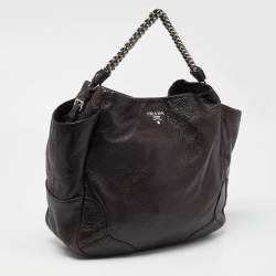 Pre Owned Prada Brown Cervo Leather Chain Hobo