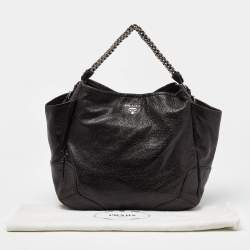 Pre Owned Prada Brown Cervo Leather Chain Hobo