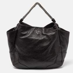 Pre Owned Prada Brown Cervo Leather Chain Hobo