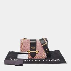 Pre Owned Prada Black/Pink Leather and Calfhair Cahier Flap Shoulder Bag