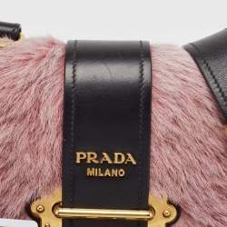 Pre Owned Prada Black/Pink Leather and Calfhair Cahier Flap Shoulder Bag
