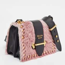 Pre Owned Prada Black/Pink Leather and Calfhair Cahier Flap Shoulder Bag