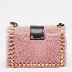 Pre Owned Prada Black/Pink Leather and Calfhair Cahier Flap Shoulder Bag