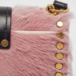 Pre Owned Prada Black/Pink Leather and Calfhair Cahier Flap Shoulder Bag