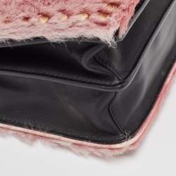Pre Owned Prada Black/Pink Leather and Calfhair Cahier Flap Shoulder Bag