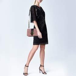 Pre Owned Prada Black/Pink Leather and Calfhair Cahier Flap Shoulder Bag
