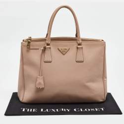 Pre Owned Prada Light Pink Saffiano Lux Leather Large Double Zip Tote