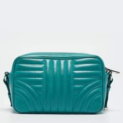 Pre Owned Prada Green Leather Diagramme Camera Shoulder Bag