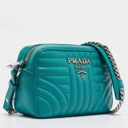 Pre Owned Prada Green Leather Diagramme Camera Shoulder Bag